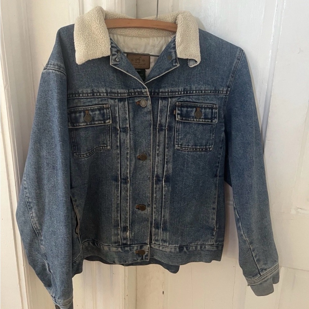 Vintage Ralph Lauren Denim Trucker Jacket Lined Sherpa Women's Large Petite